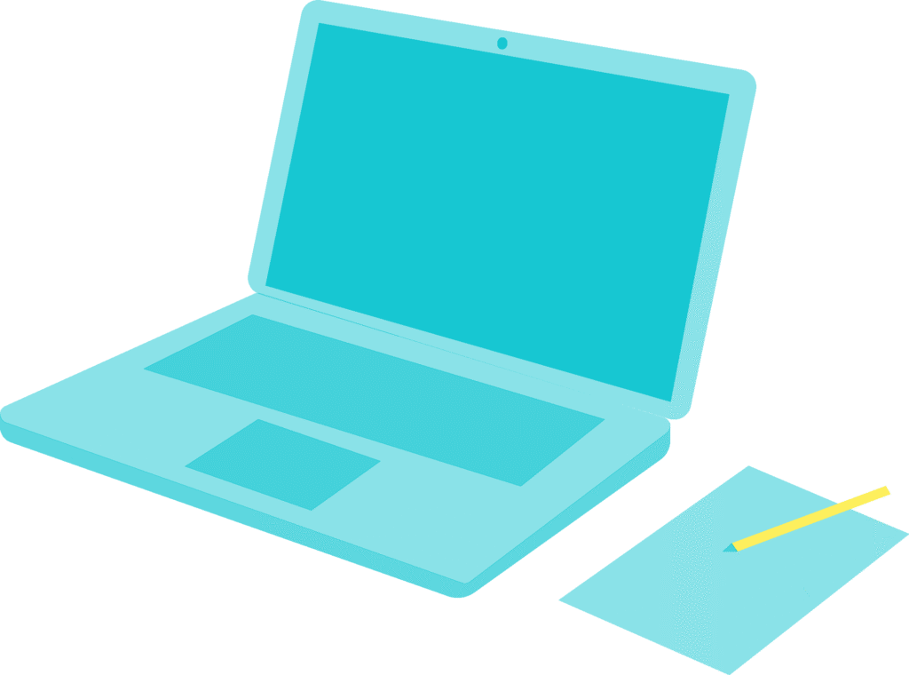 Open laptop next to a notepad with a yellow pencil.