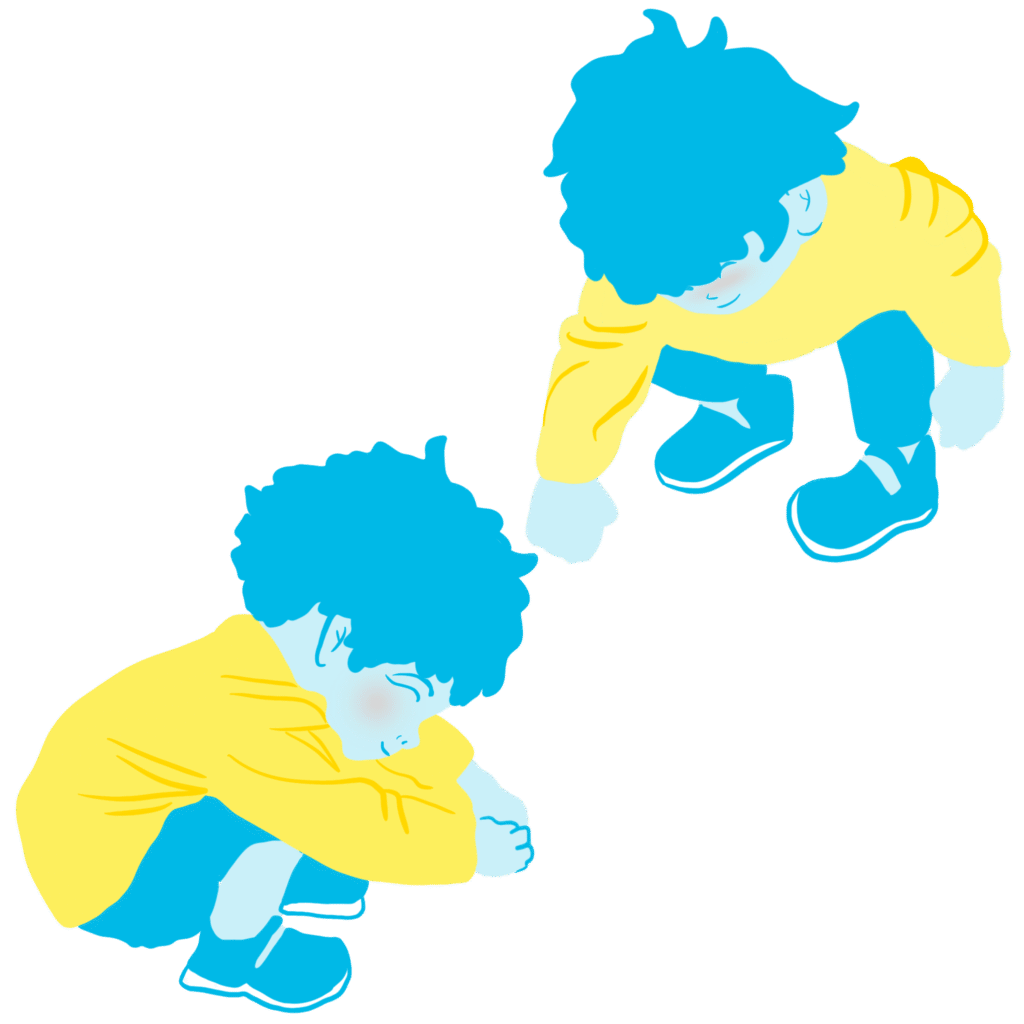 Two toddlers exploring, knees bent.