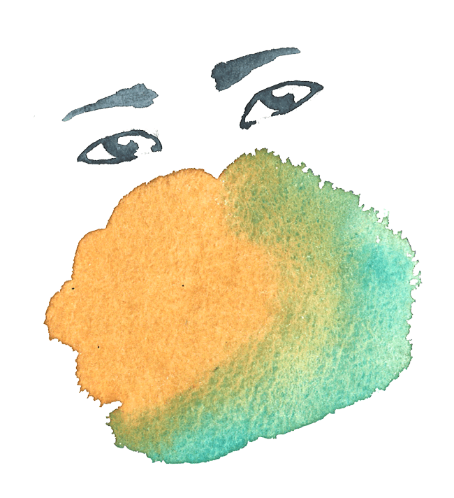 Illustration barns ansikte med färgmoln framför munnen