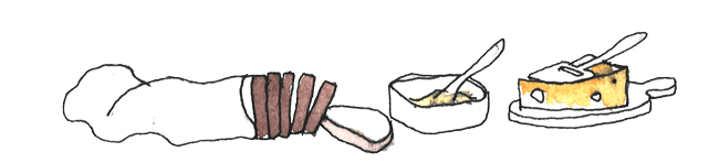 Illustration av bröd, margarin och ost