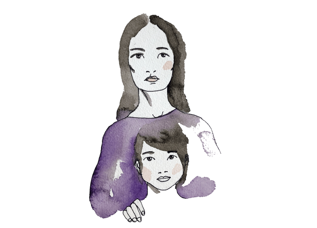 Illustration kvinna och barn