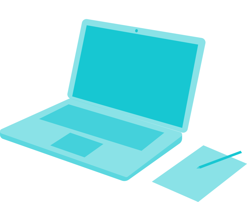 Illustration av laptop och anteckningsblock.