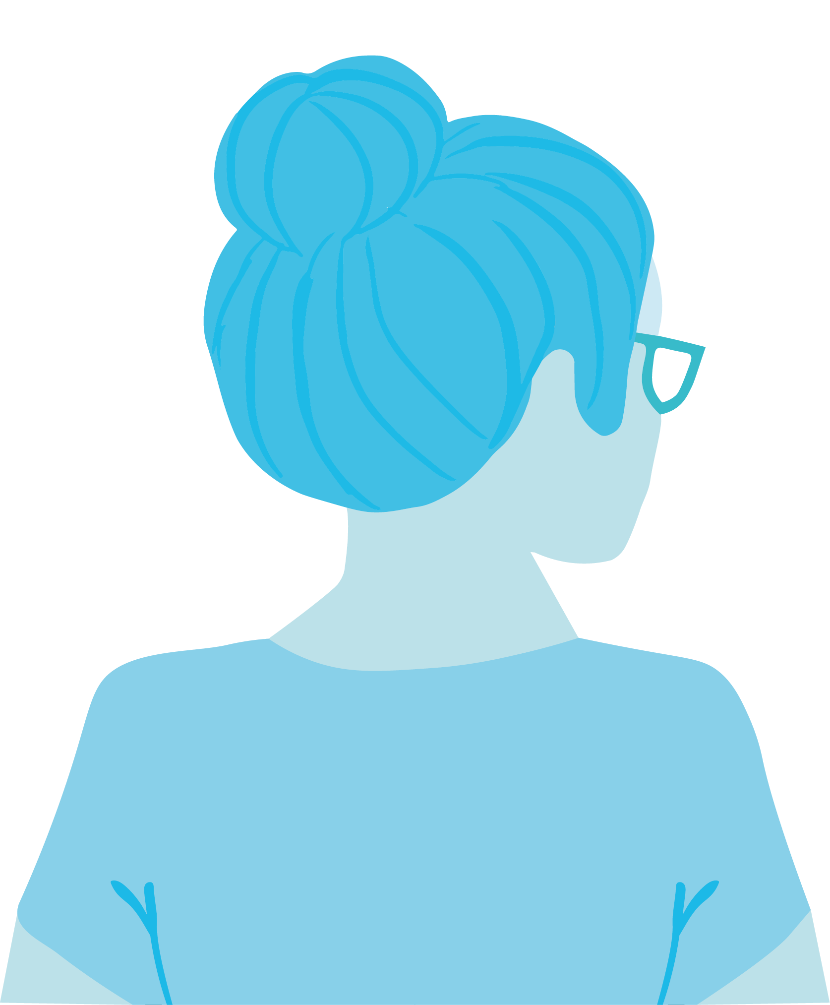 Kvinna med håret uppsatt i knut sedd bakifrån.