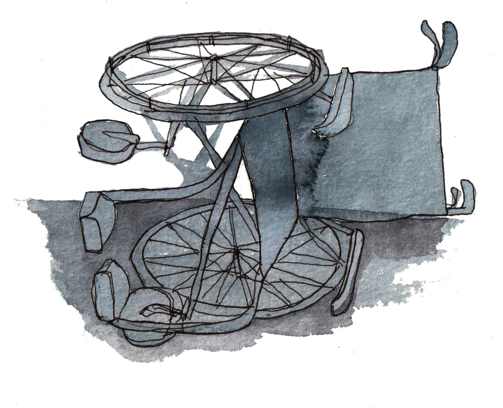 En rullstol som vält.